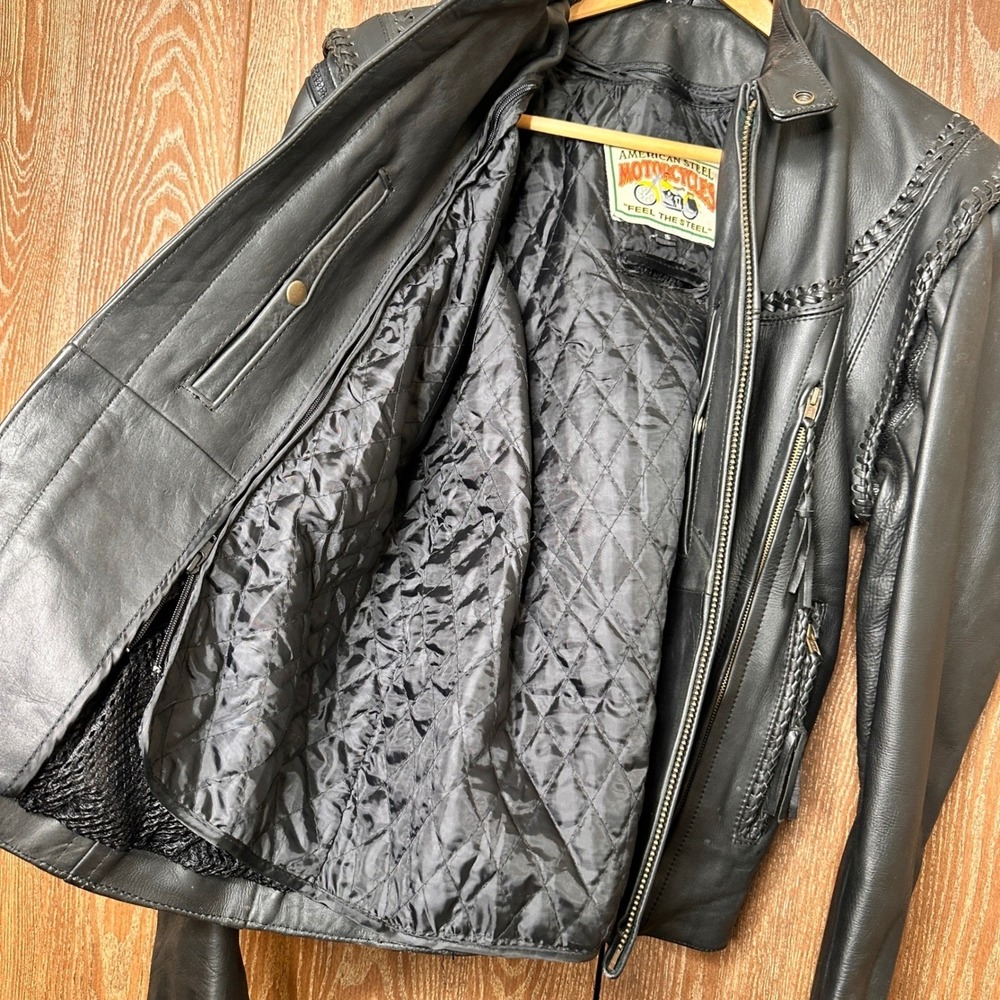 VTG NOS Western Cowboy Woven Trim Black Leather Bikercore Mens Small Streetwear - Picture 12 of 16